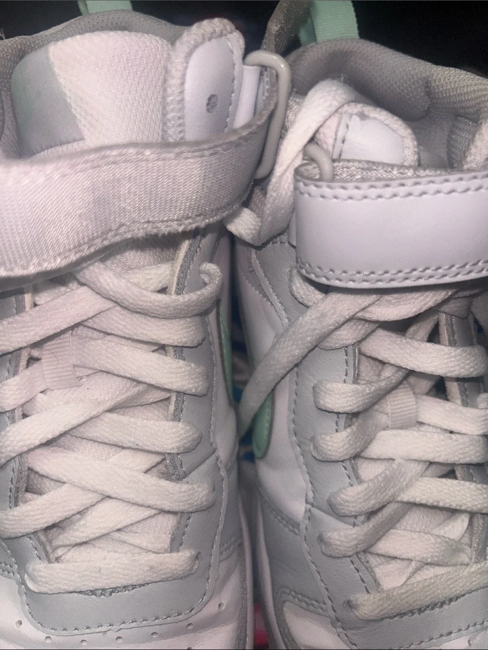 Nike Kids White and Mint Green High-Top Sneakers with Strap